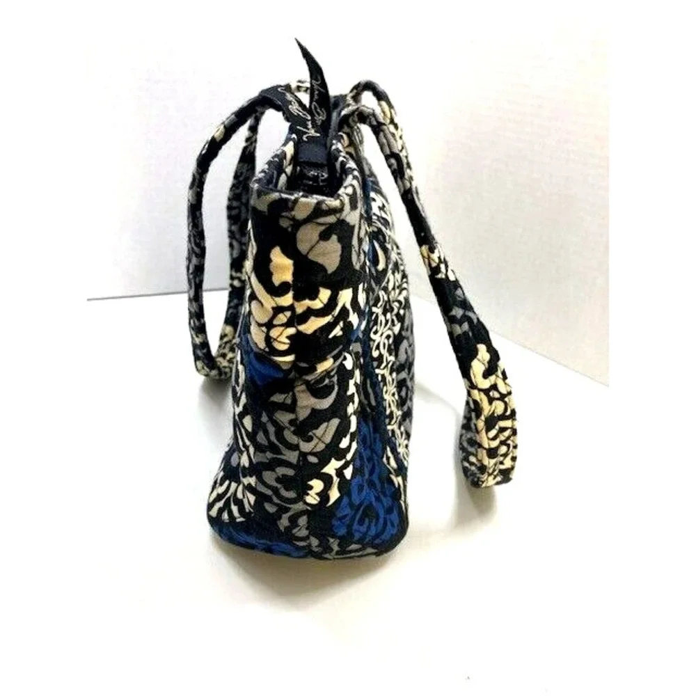 Vera Bradley Purse Canterbury Cobalt Pattern Blue Black White Double Strap‎